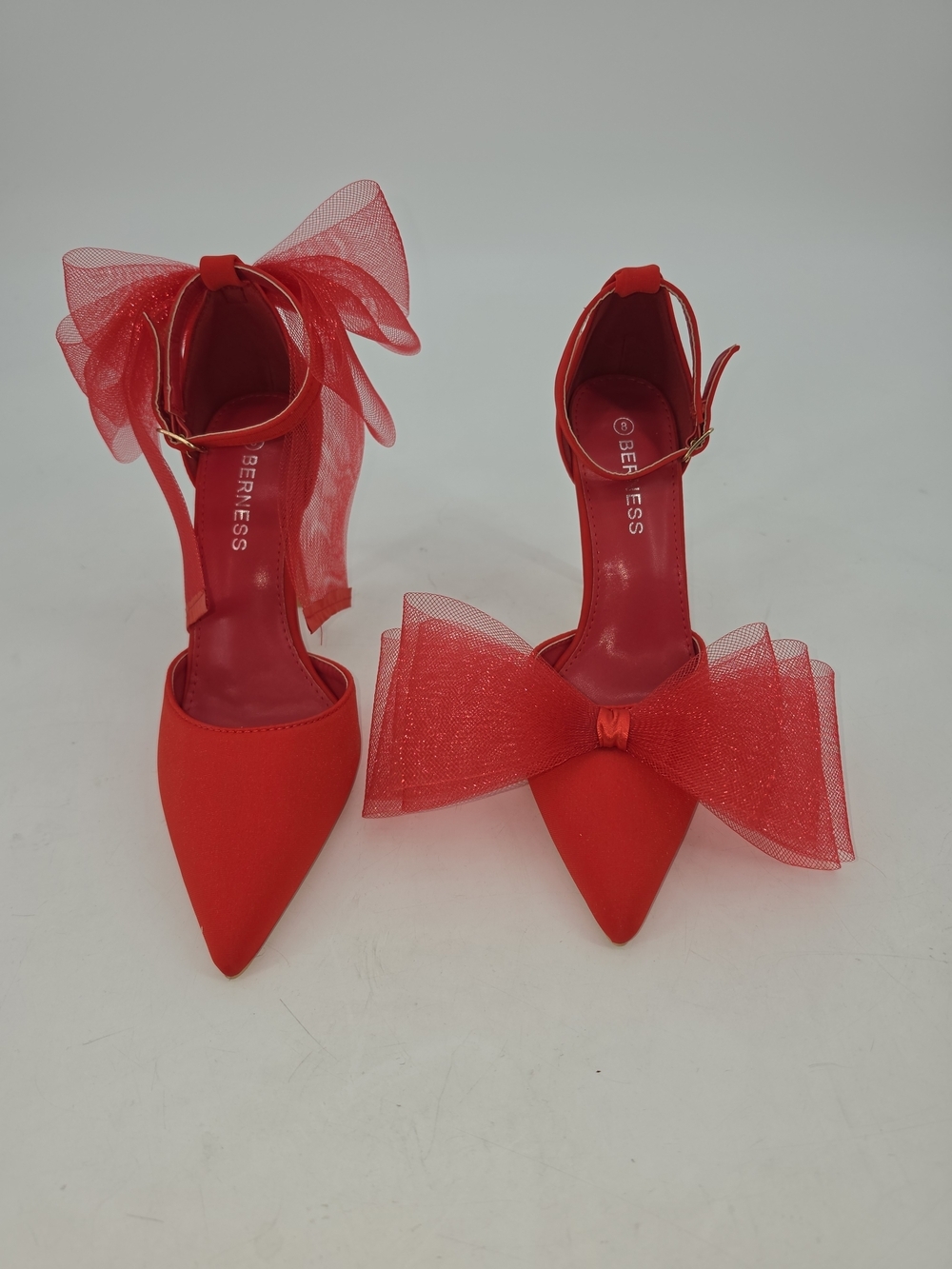 Red Bow Pointed-Toe Ankle-Strap Heels by BERNESS Womens Size 8 New